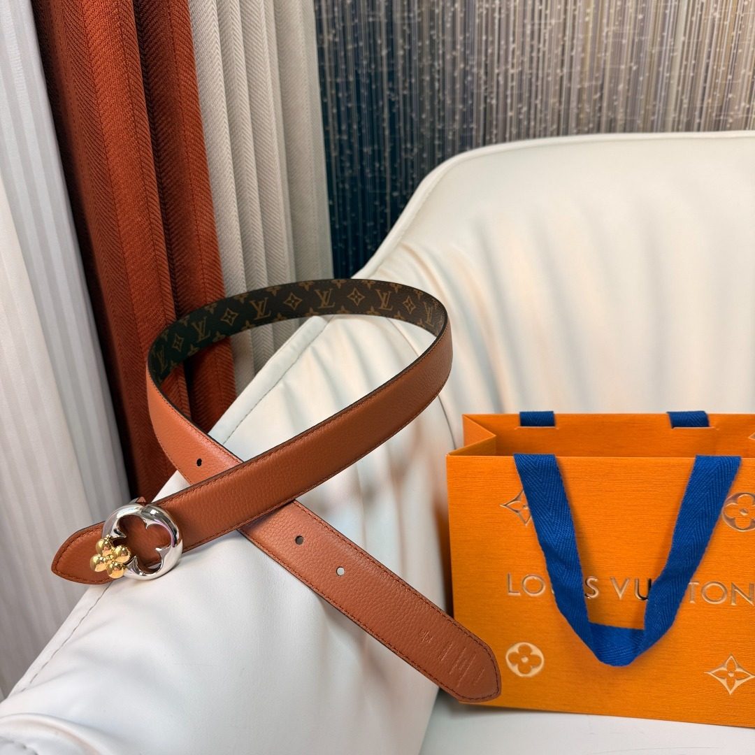 Louis Vuitton Monogram Leather Belt with Gold Hardware
