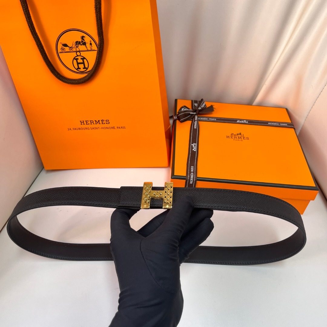 Hermès Constance H Leather Belt Black