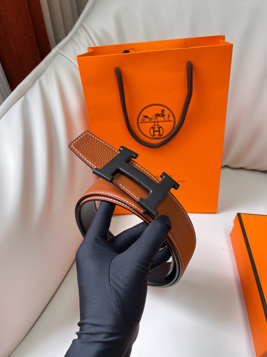 Hermès Reversible Leather Belt with H Buckle
