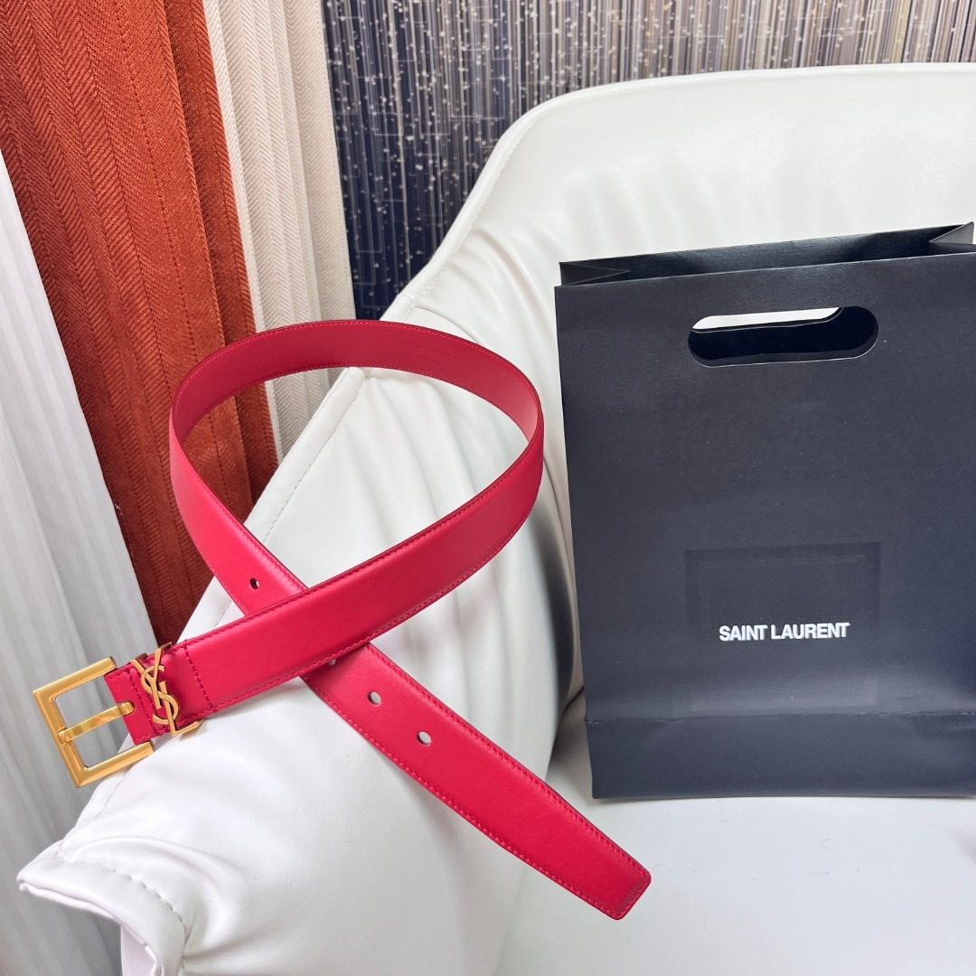 Saint Laurent YSL Leather Belt Red