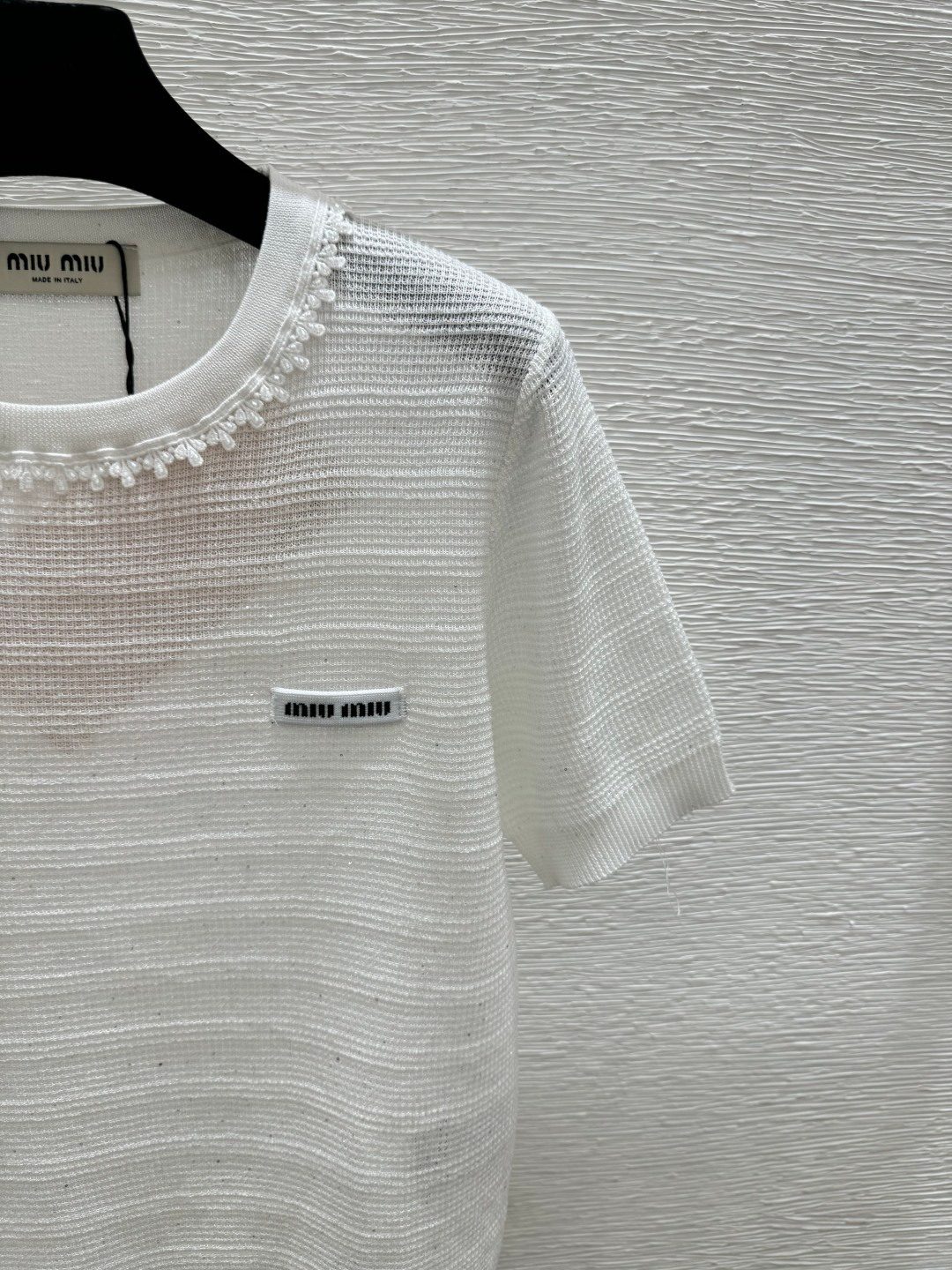 Miu Miu Tencel Nylon Crewneck Short-Sleeve Sweater