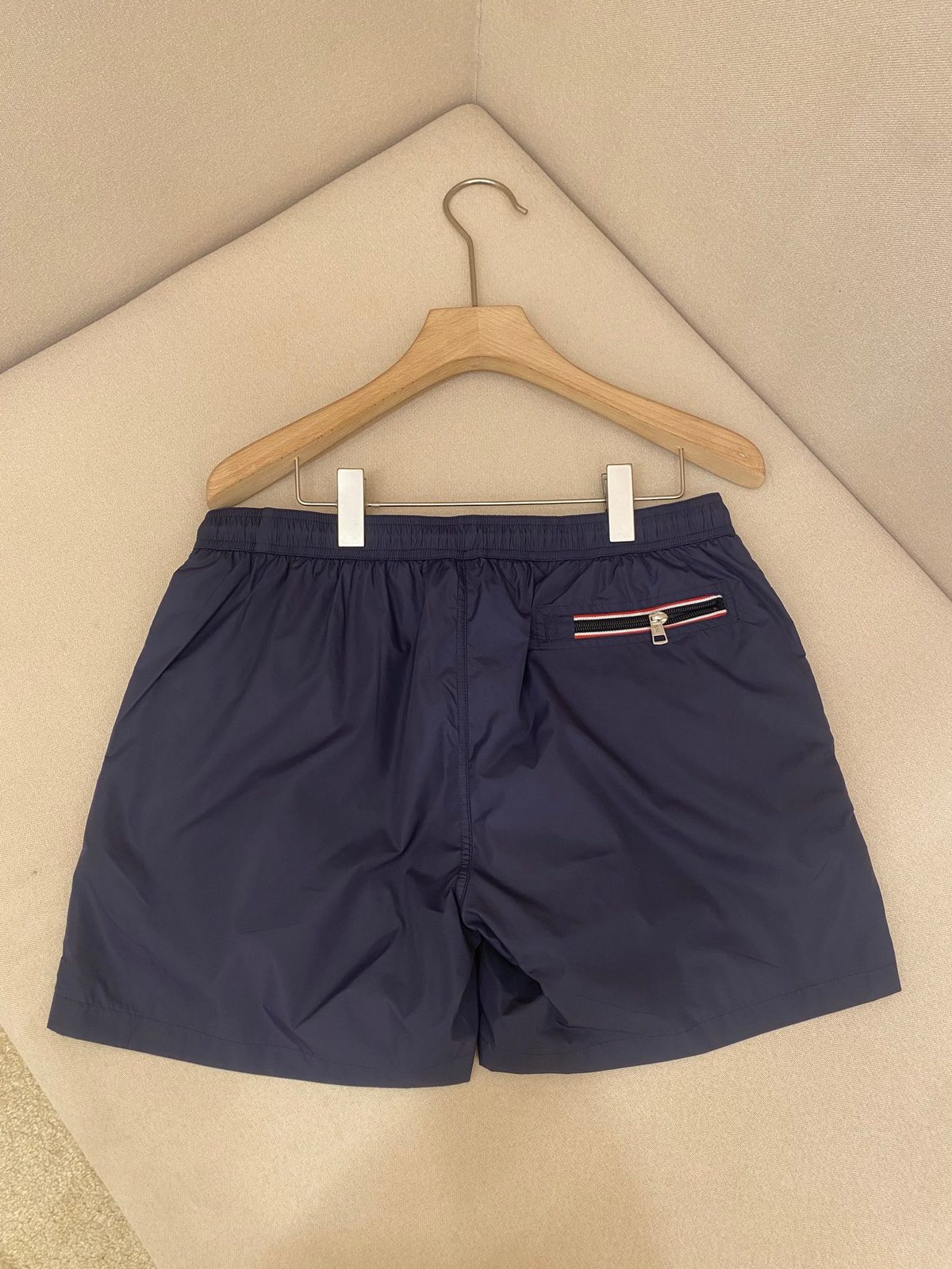 Navy Nylon Swim Shorts with Stripe Detail