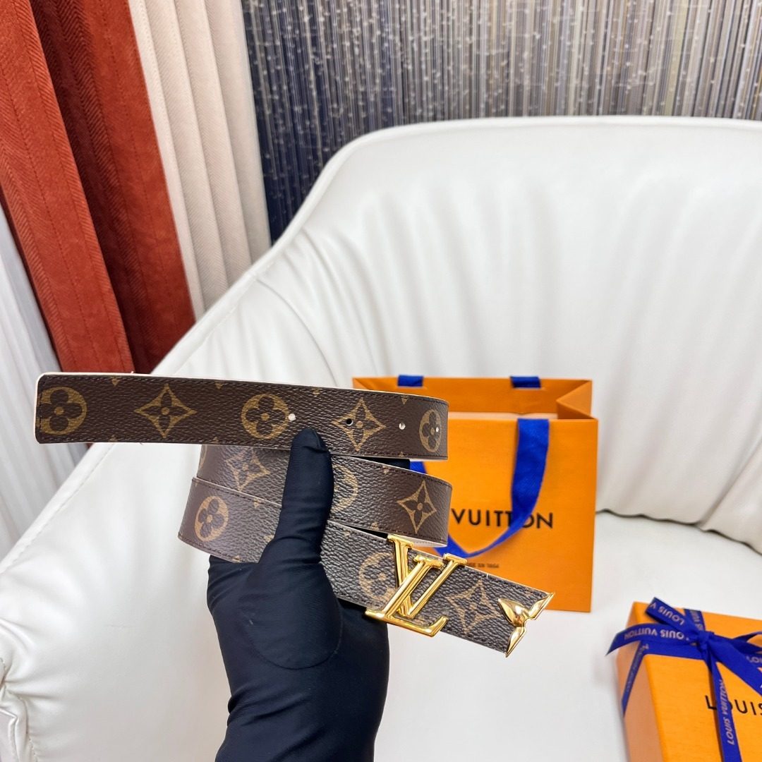 Louis Vuitton Monogram Canvas Belt with Gold LV Buckle