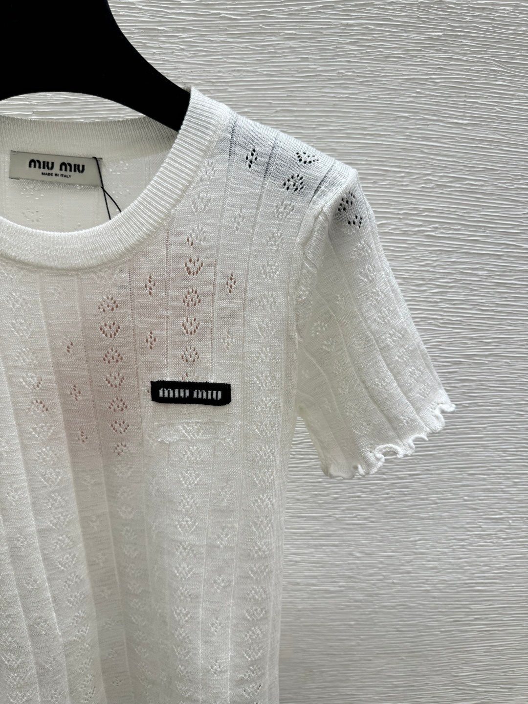 Miu Miu Perforated Cotton Crewneck T-Shirt