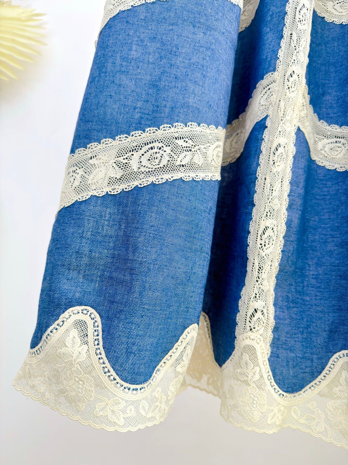 Blue Denim Skirt with Cream Lace Trim