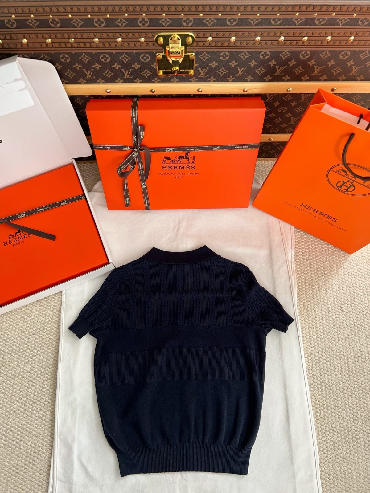 Hermès Navy Ribbed Crewneck Sweater