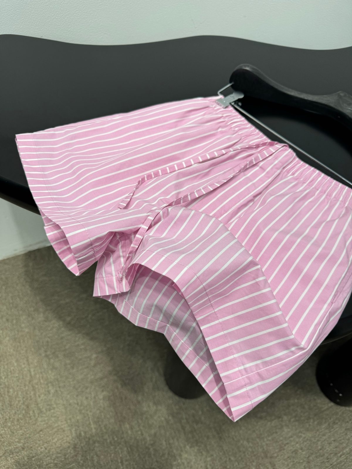 Pink Striped Cotton Dress Shirt and Shorts Set