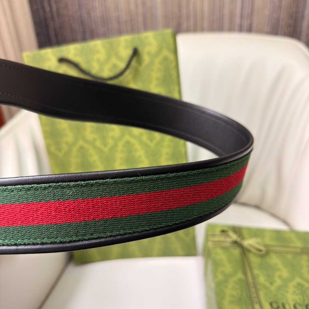 Gucci GG Web Leather Belt