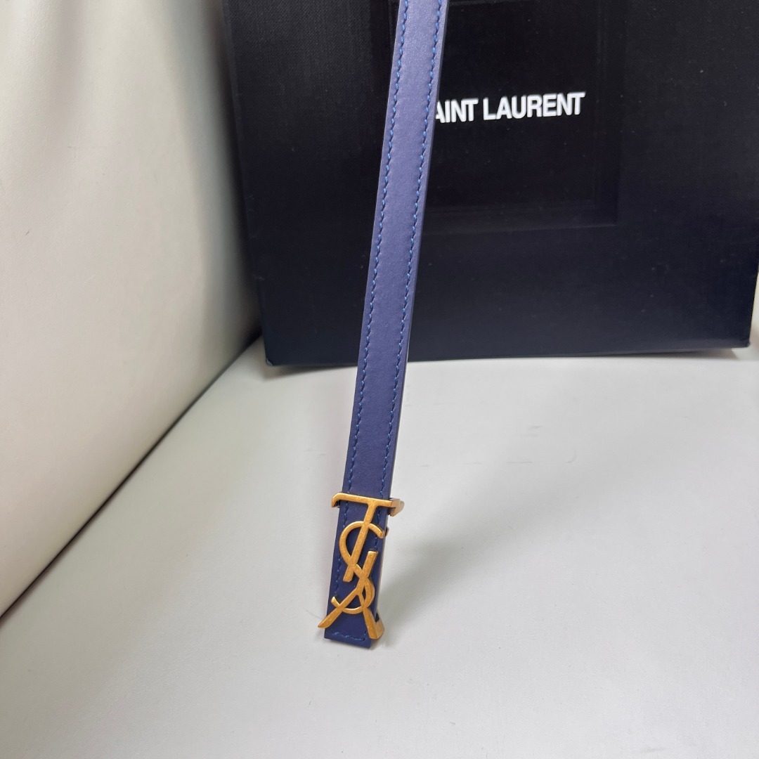 Saint Laurent YSL Navy Leather Belt