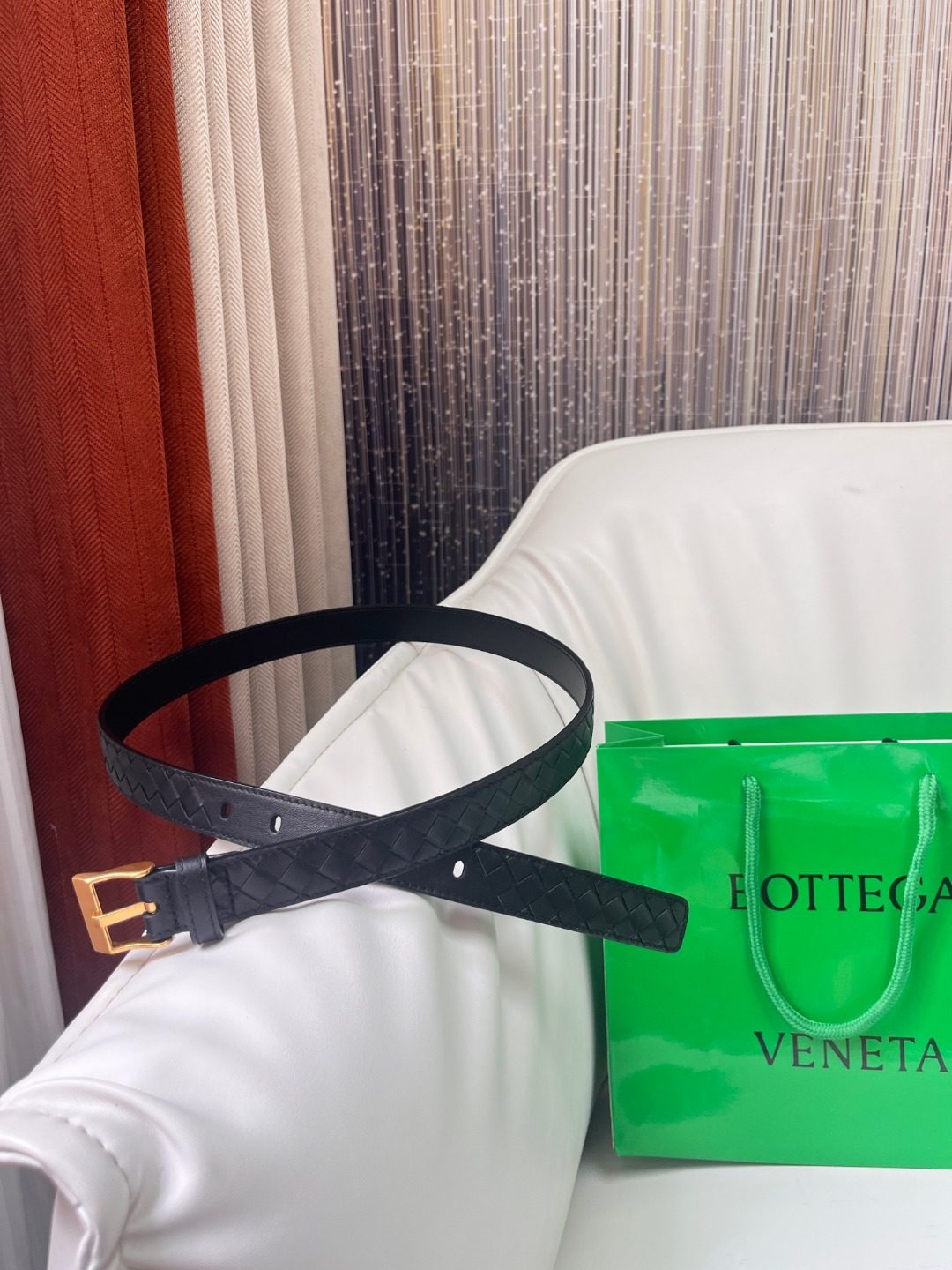 Bottega Veneta Intrecciato Leather Belt Black