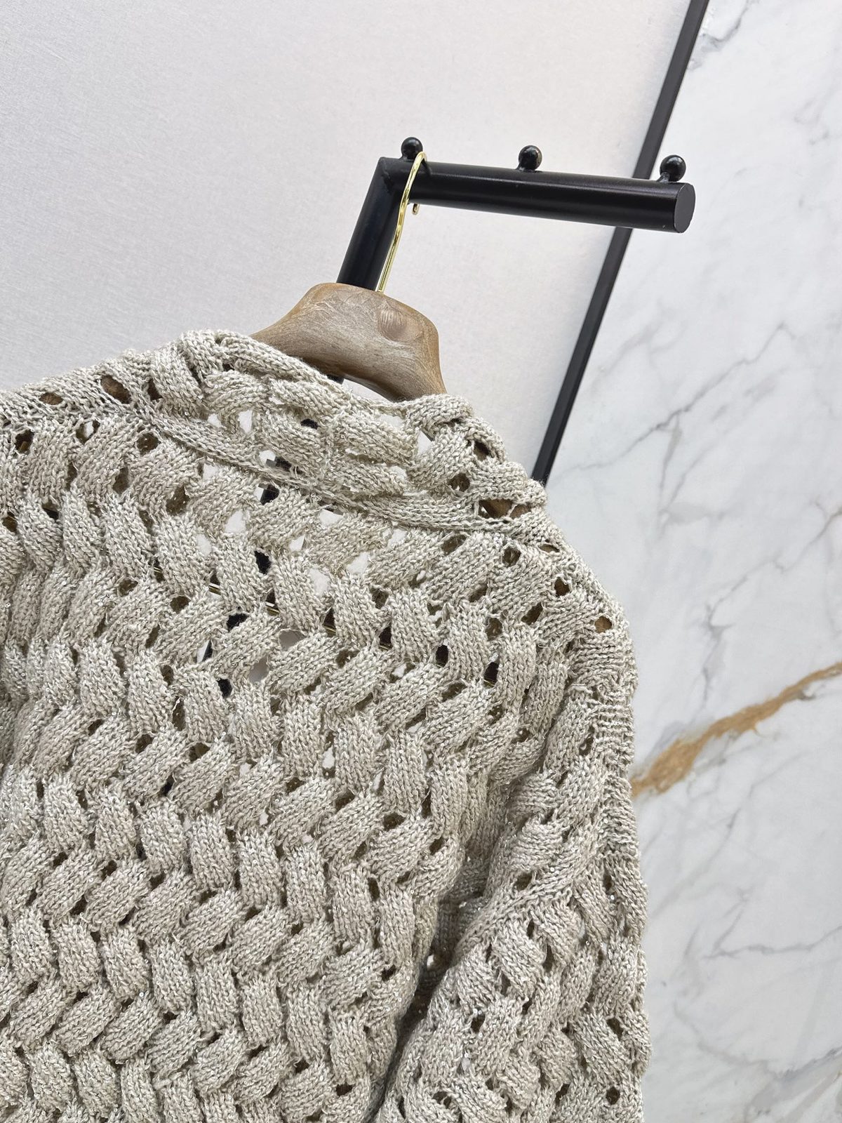 Beige Cable Knit Openwork Cardigan Sweater
