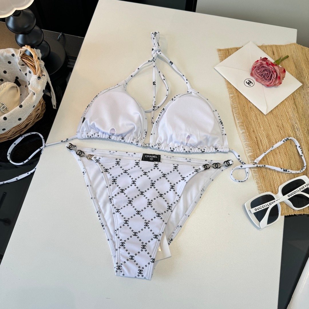 Chanel CC Monogram Bikini Set White