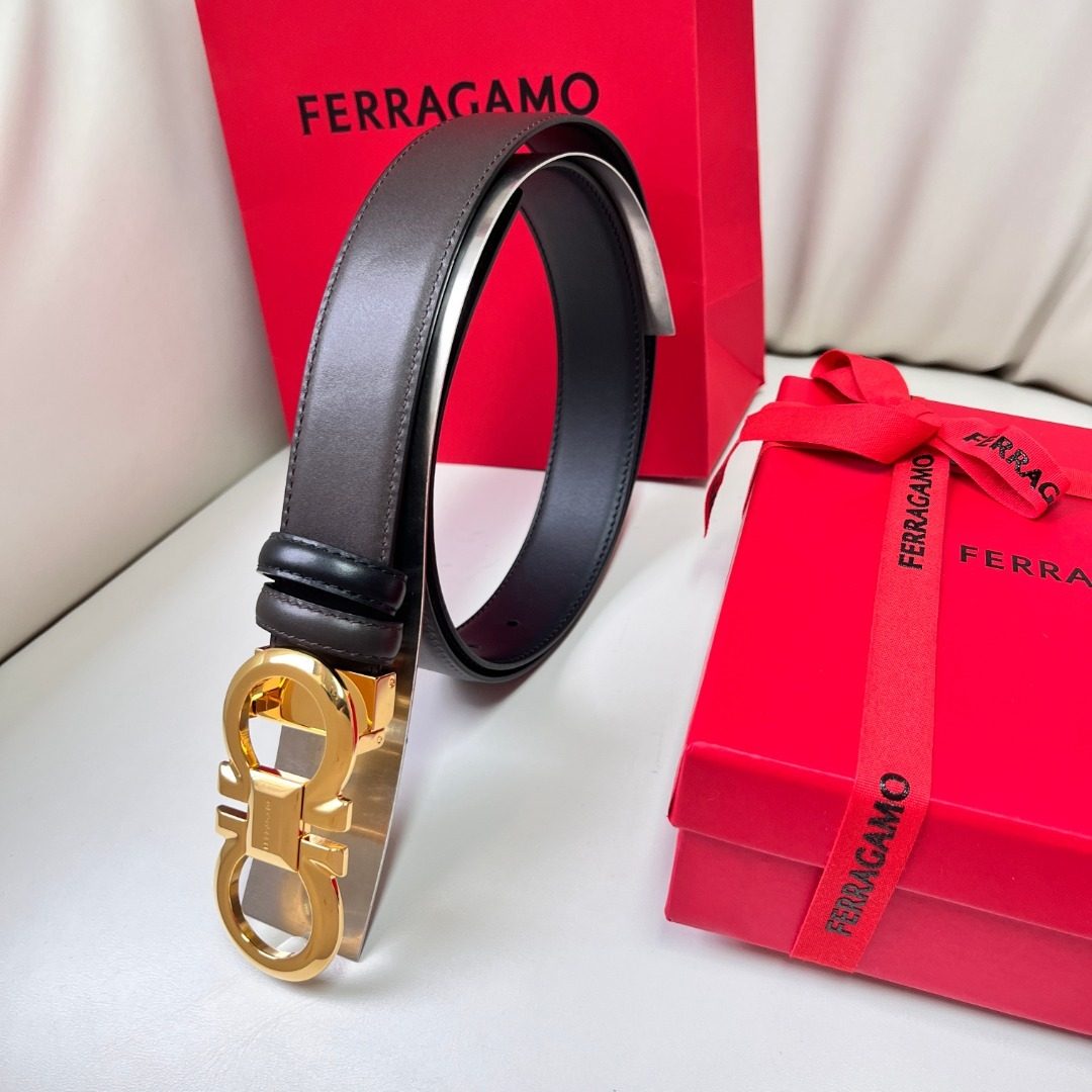Ferragamo Gancini Leather Belt Black