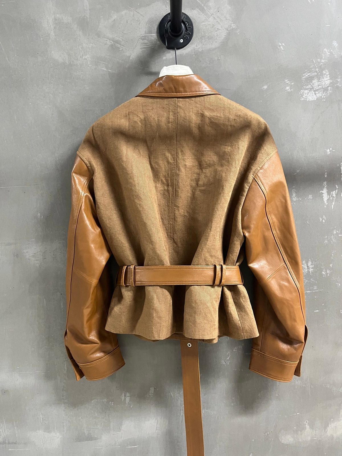 Leather and Canvas Belted Jacket