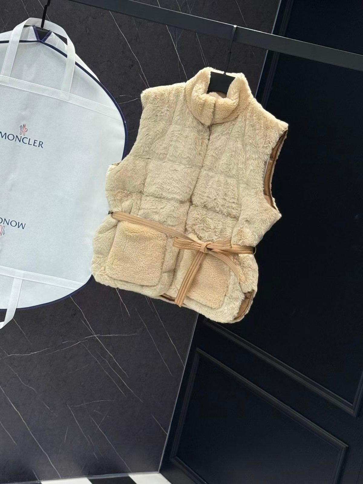 Moncler Quilted Wool Vest Beige