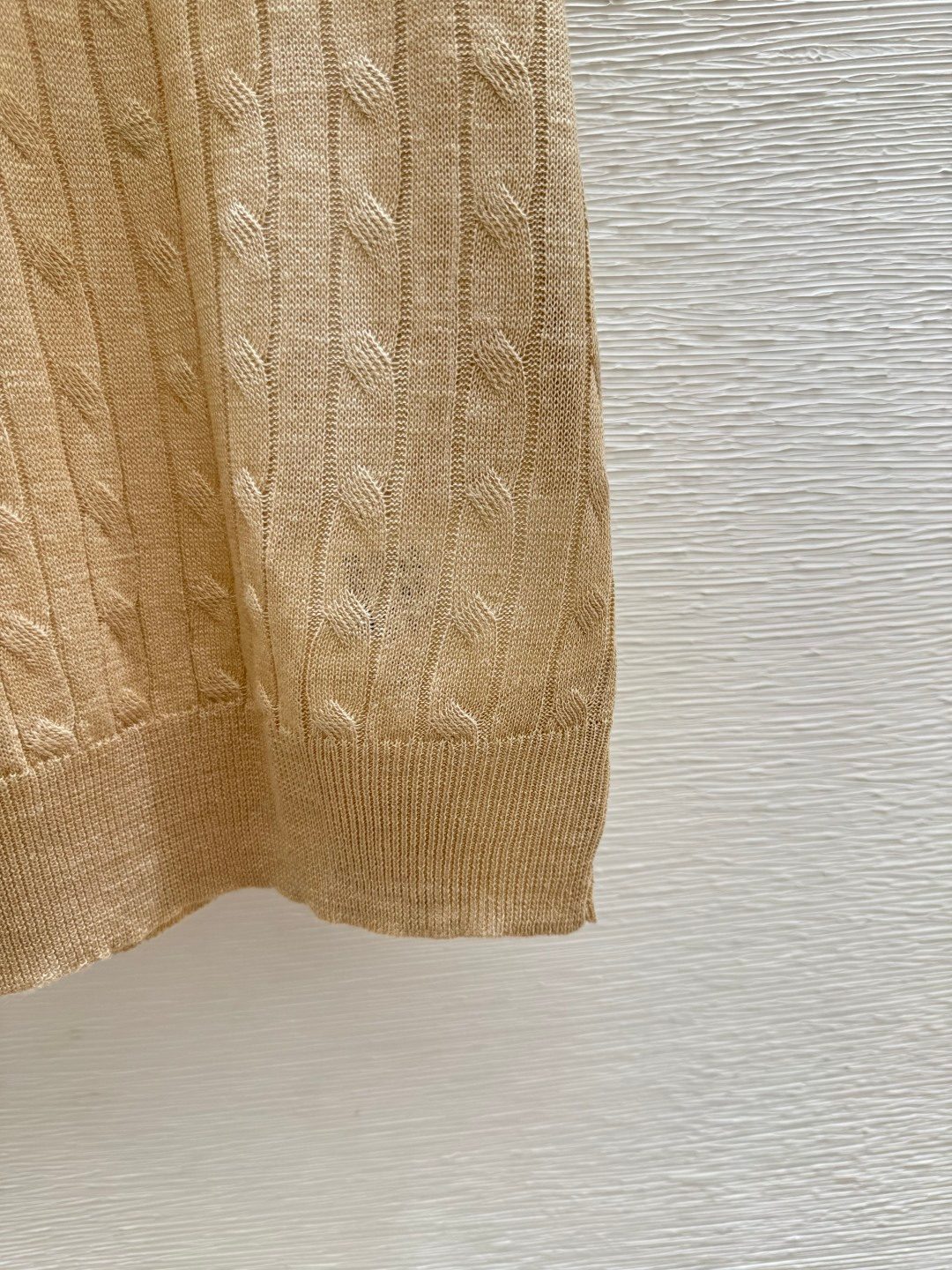Beige Cable Knit Crewneck Sweater