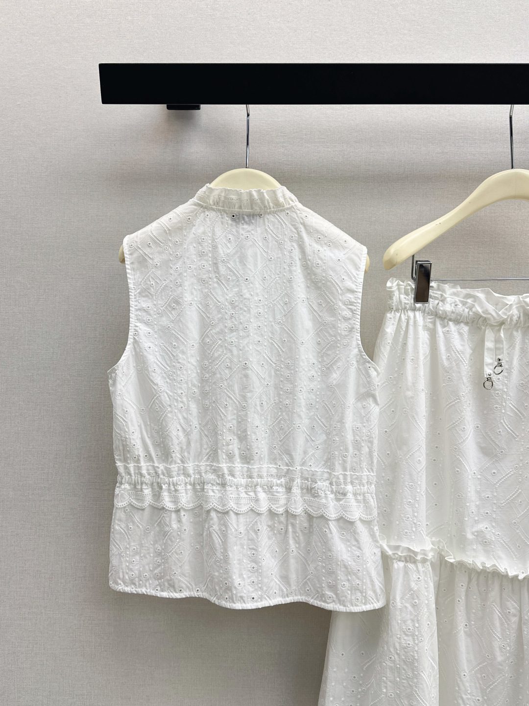 Hermès Paris White Eyelet Embroidered Vest