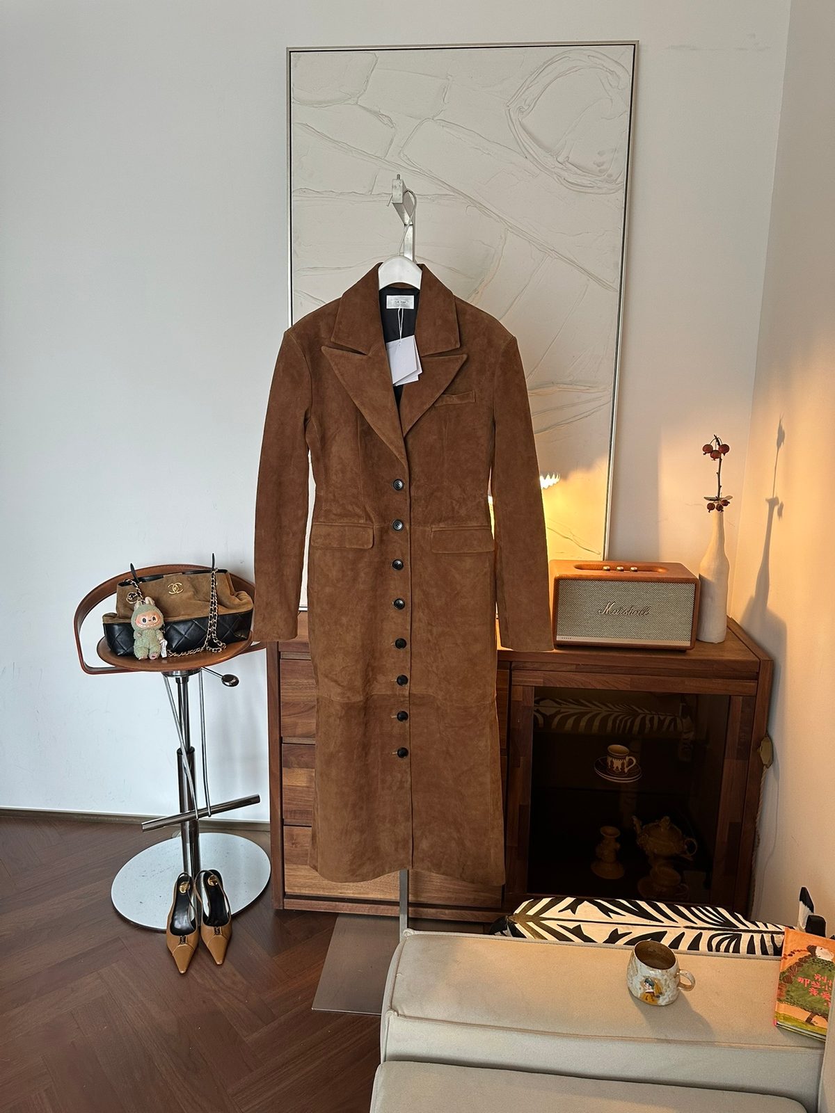 Brown Suede Button-Front Coat