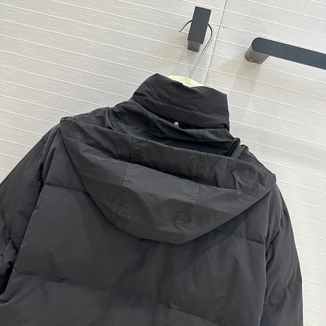 Black Puffer Down Jacket with Logo Detail