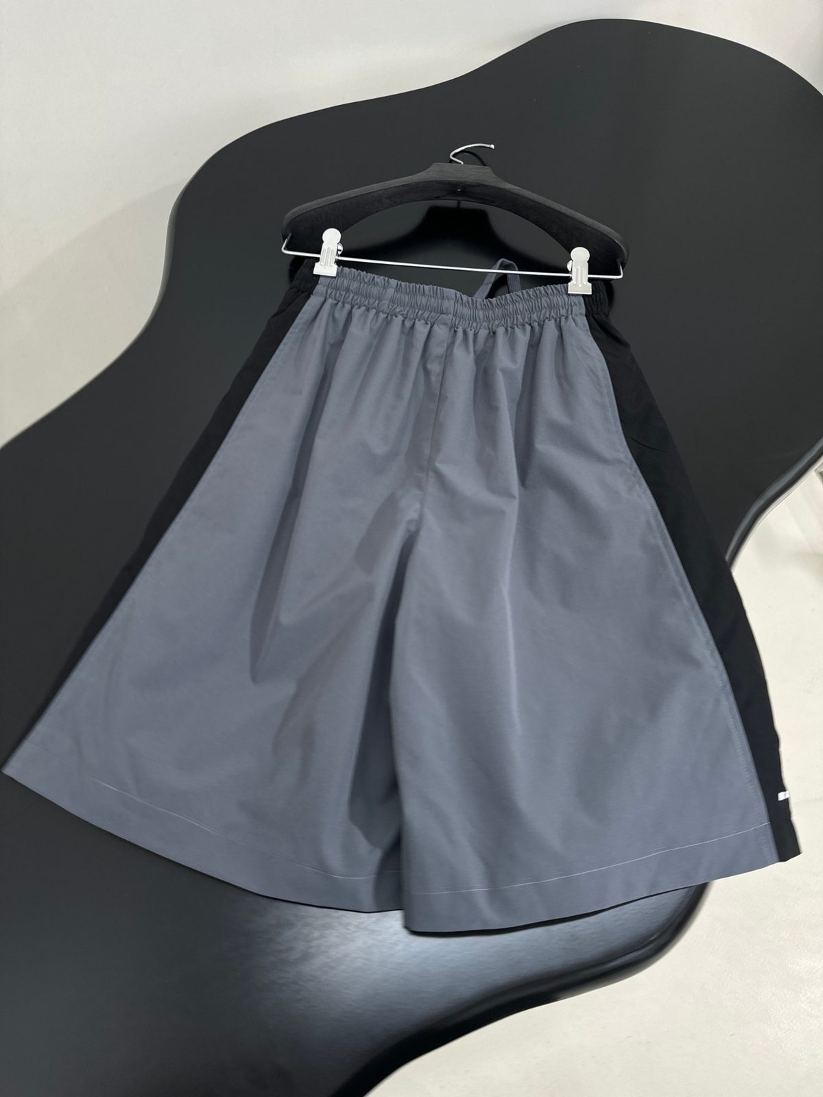 Grey Nylon Drawstring Shorts with Black Trim