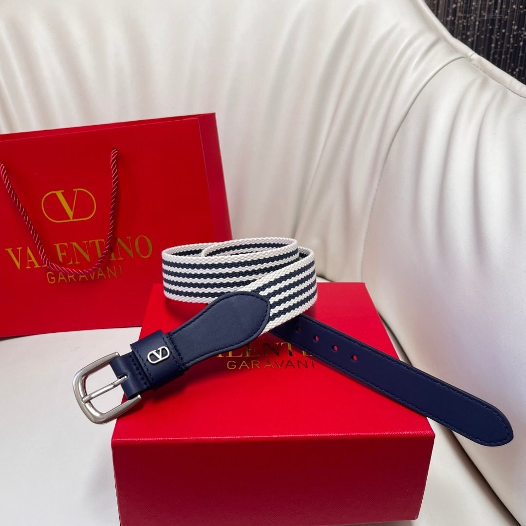 Valentino Garavani Navy Leather Belt