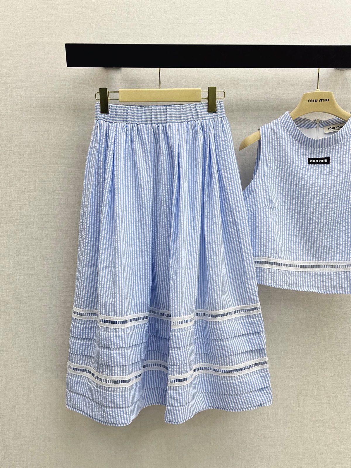 Miu Miu Striped Cotton Midi Skirt