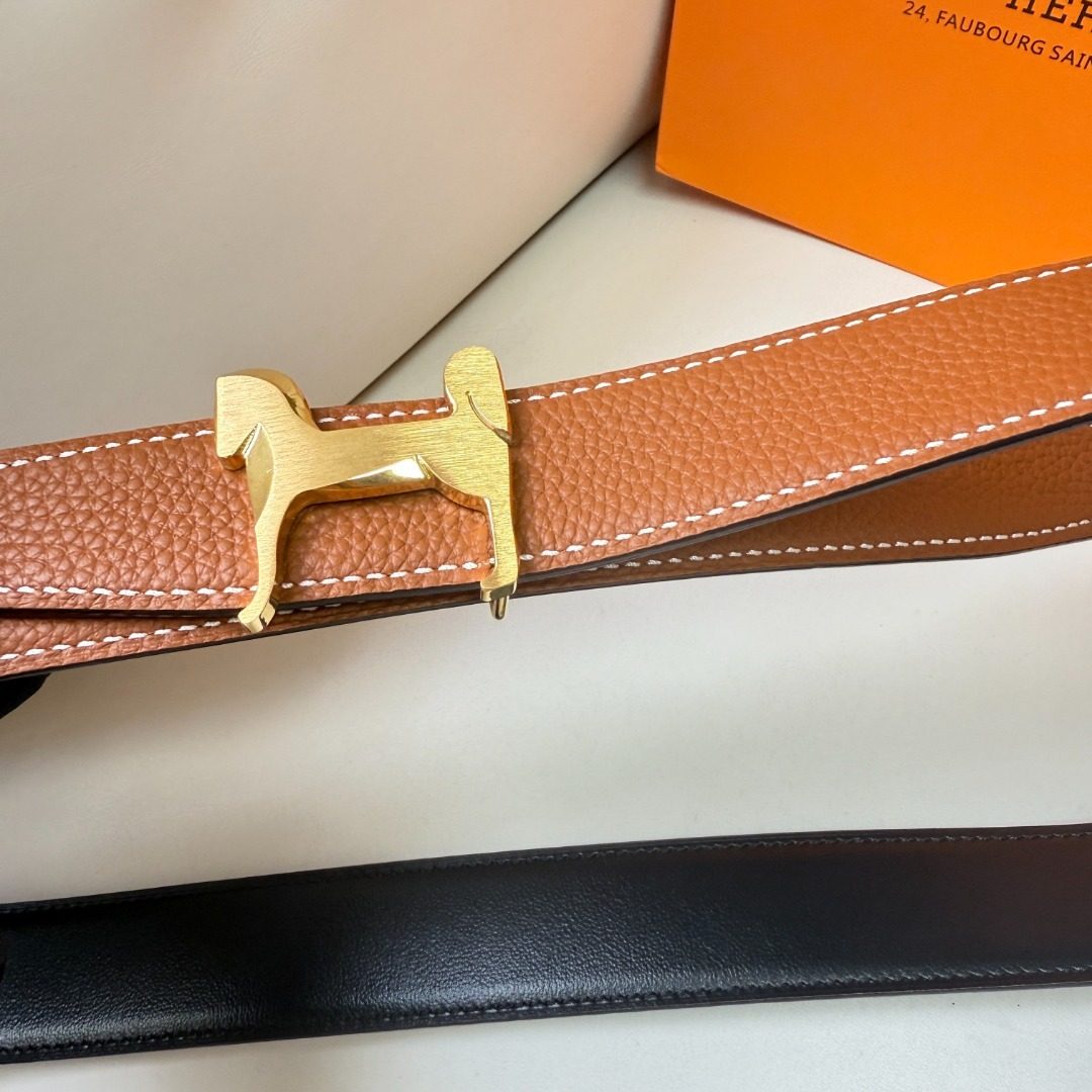 Hermès Reversible Leather Belt with Gold H Buckle