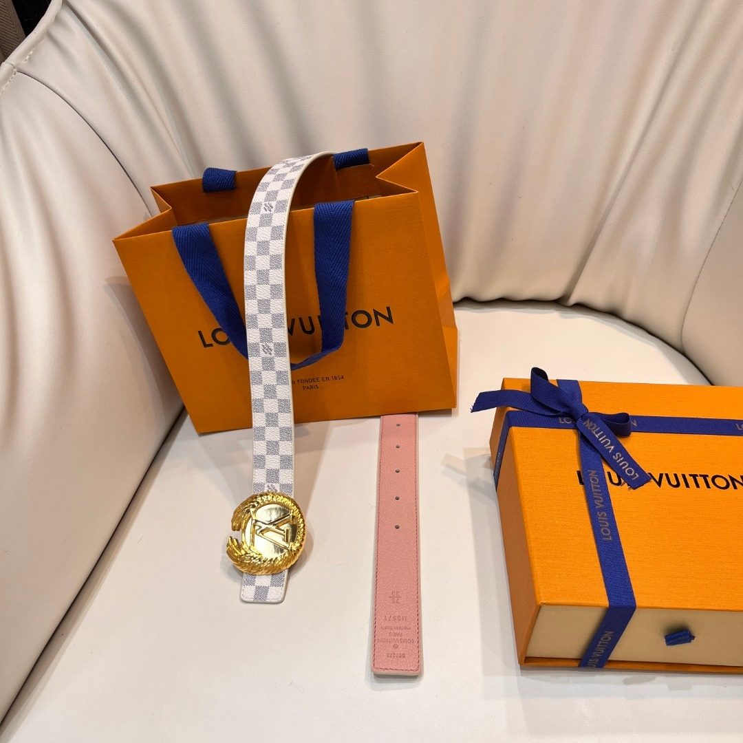 Louis Vuitton Damier Azur Belt with Gold Buckle