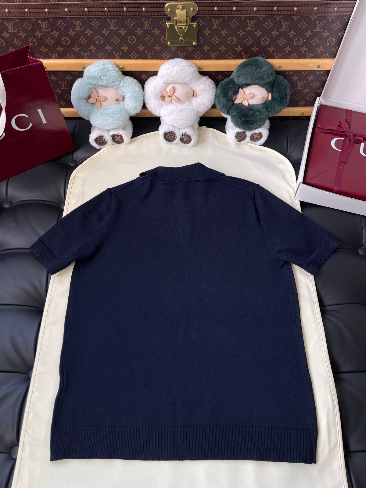 Gucci GG Navy Knit Polo Shirt