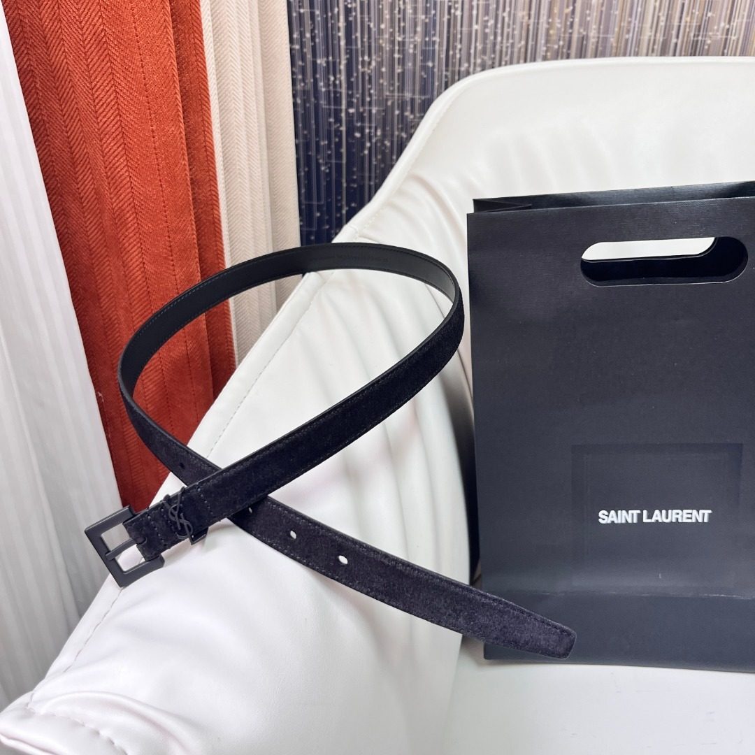 Saint Laurent Black Leather Belt with YSL Buckle
