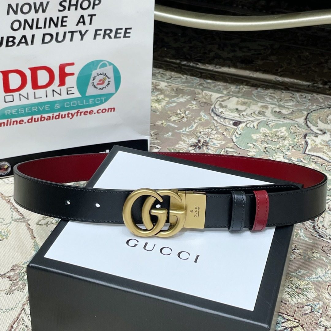 Gucci GG Marmont Leather Belt Black Red