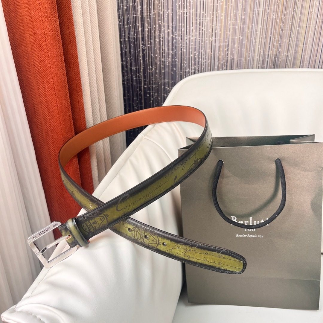 Berluti Leather Belt with Engraved Details