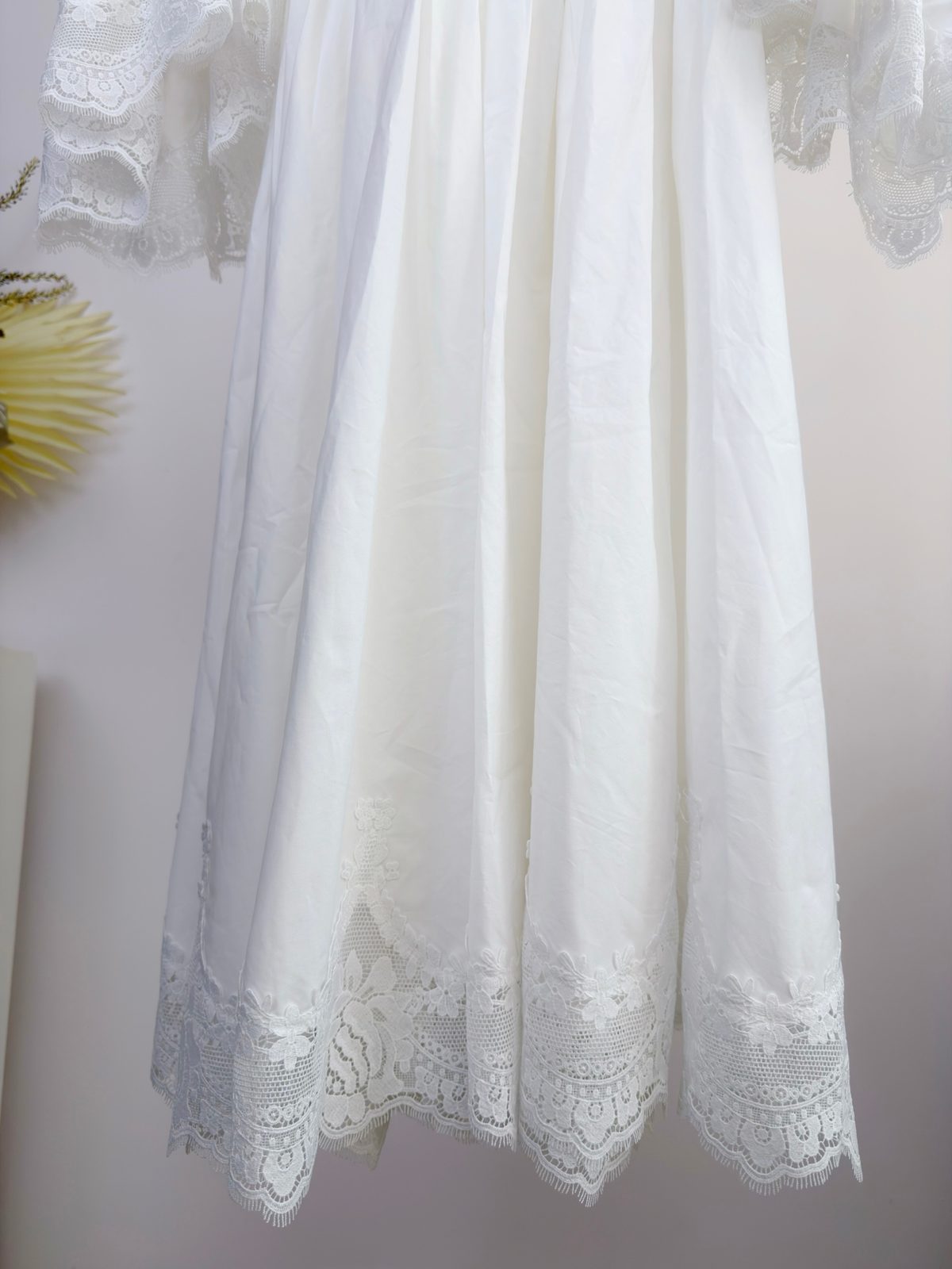 White Lace Smocked Long Sleeve Dress