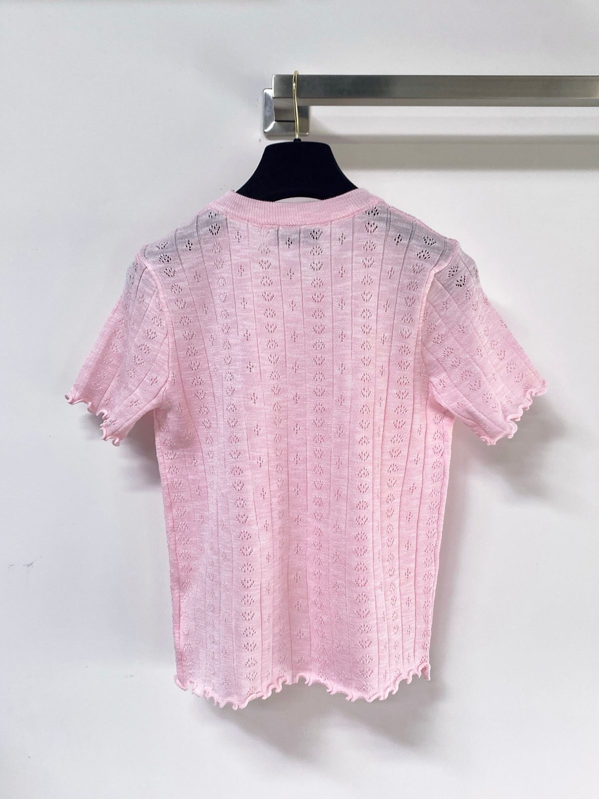 Miu Miu Openwork Knit T-Shirt Pink