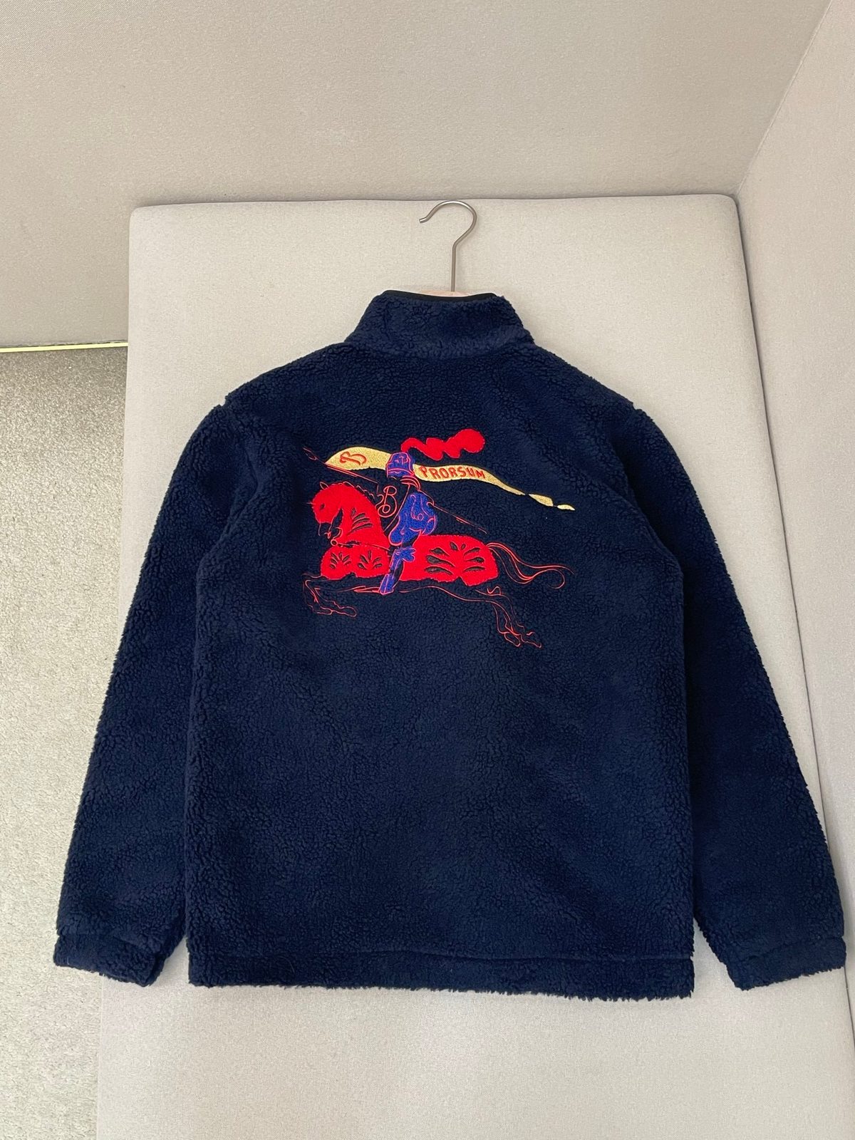 Navy Fleece Quarter-Zip Pullover with Embroidered Horse Motif