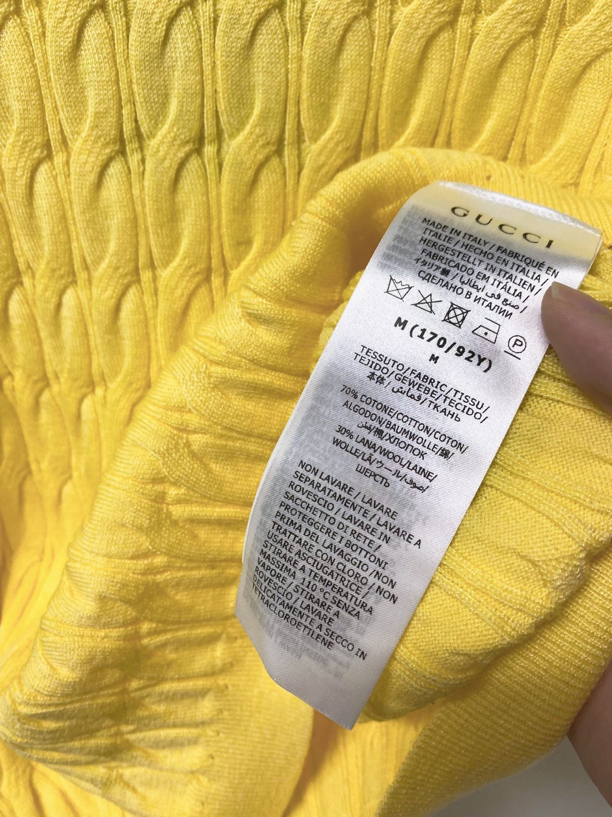Gucci Cable Knit Yellow Sweater with Tied Sleeves