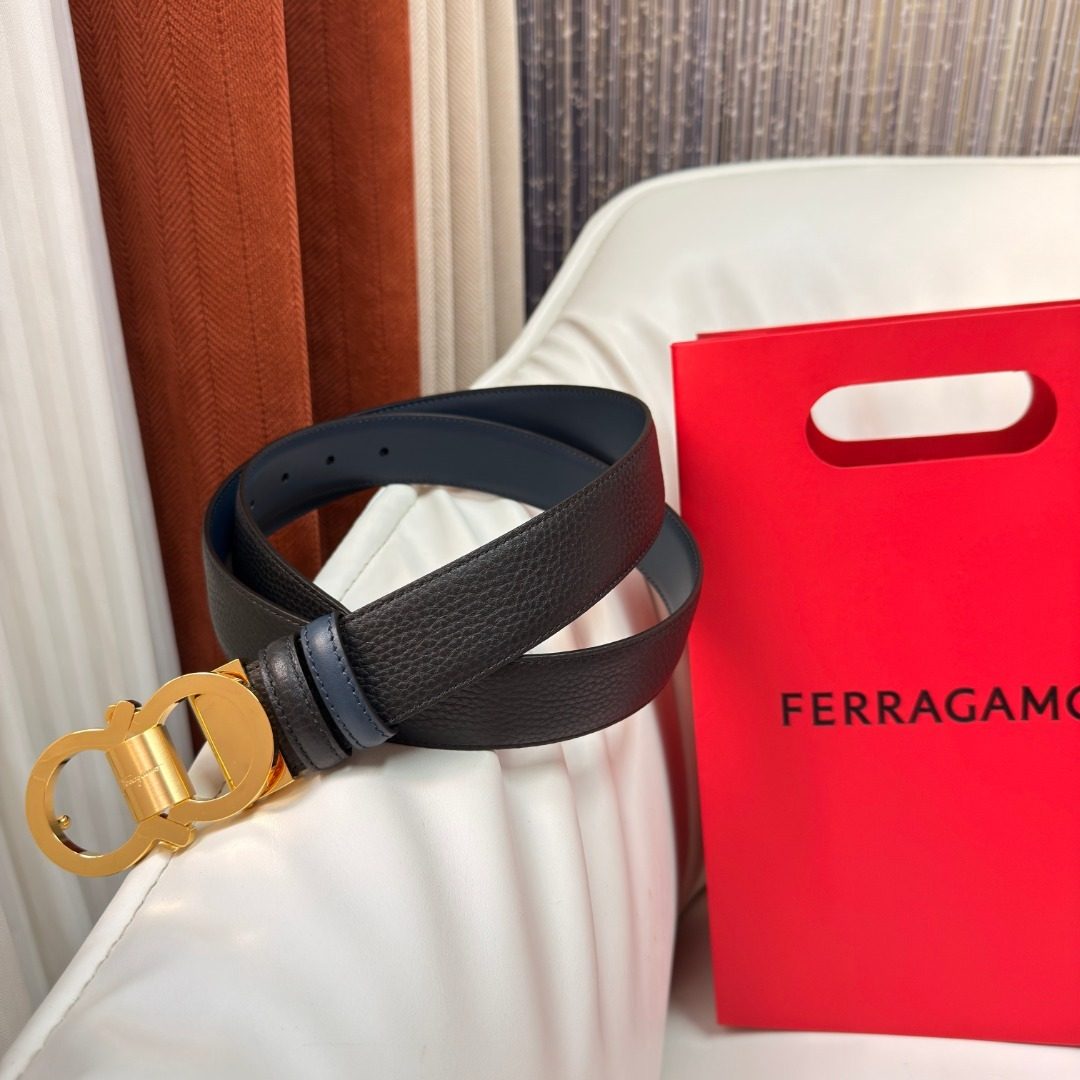 Ferragamo Gancini Leather Belt Black