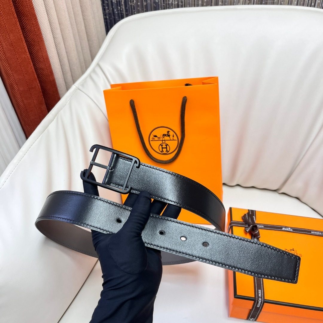 Hermès Reversible Leather Belt Black