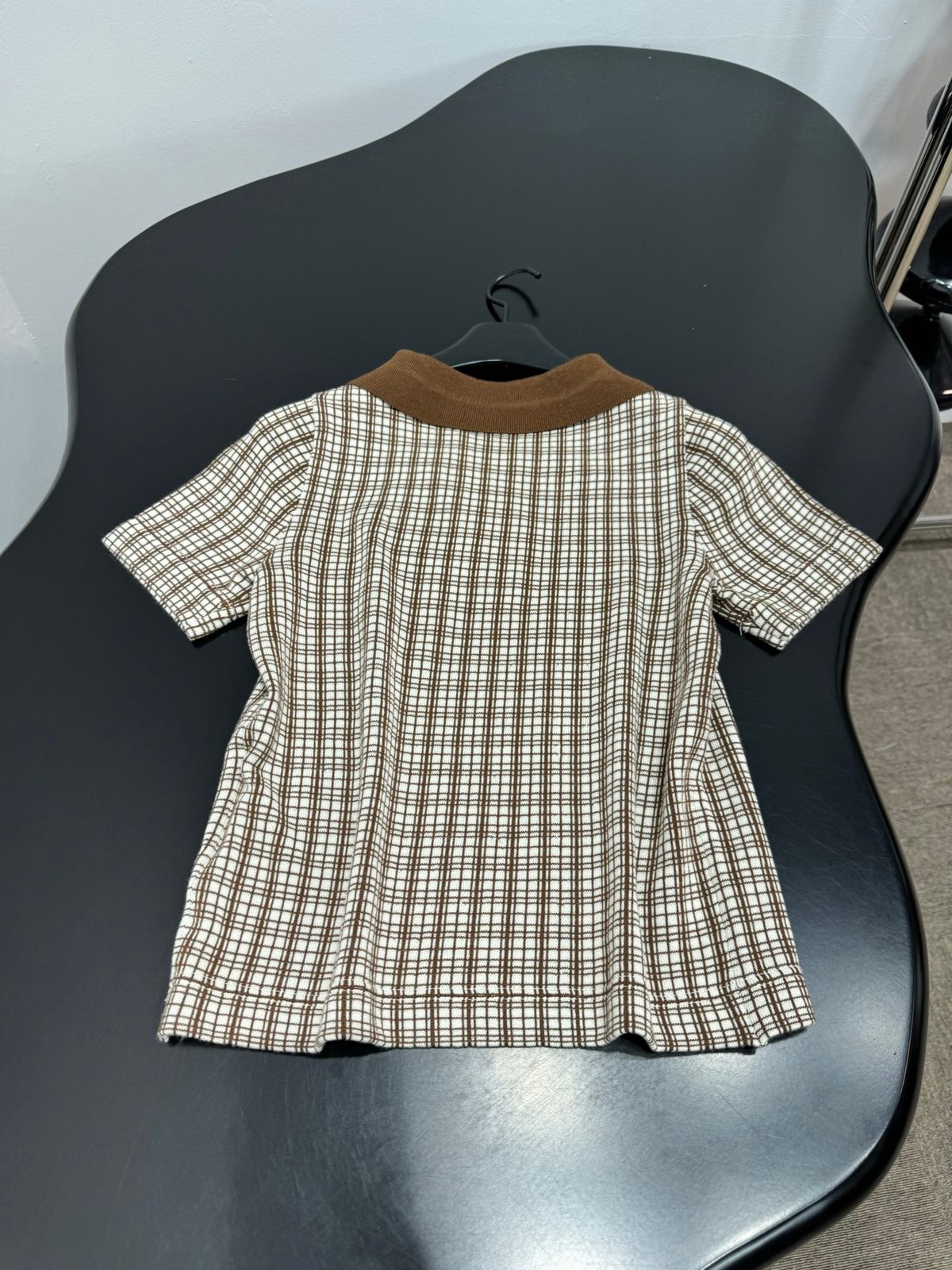 Men's Brown Checkered Short Sleeve Polo Shirt