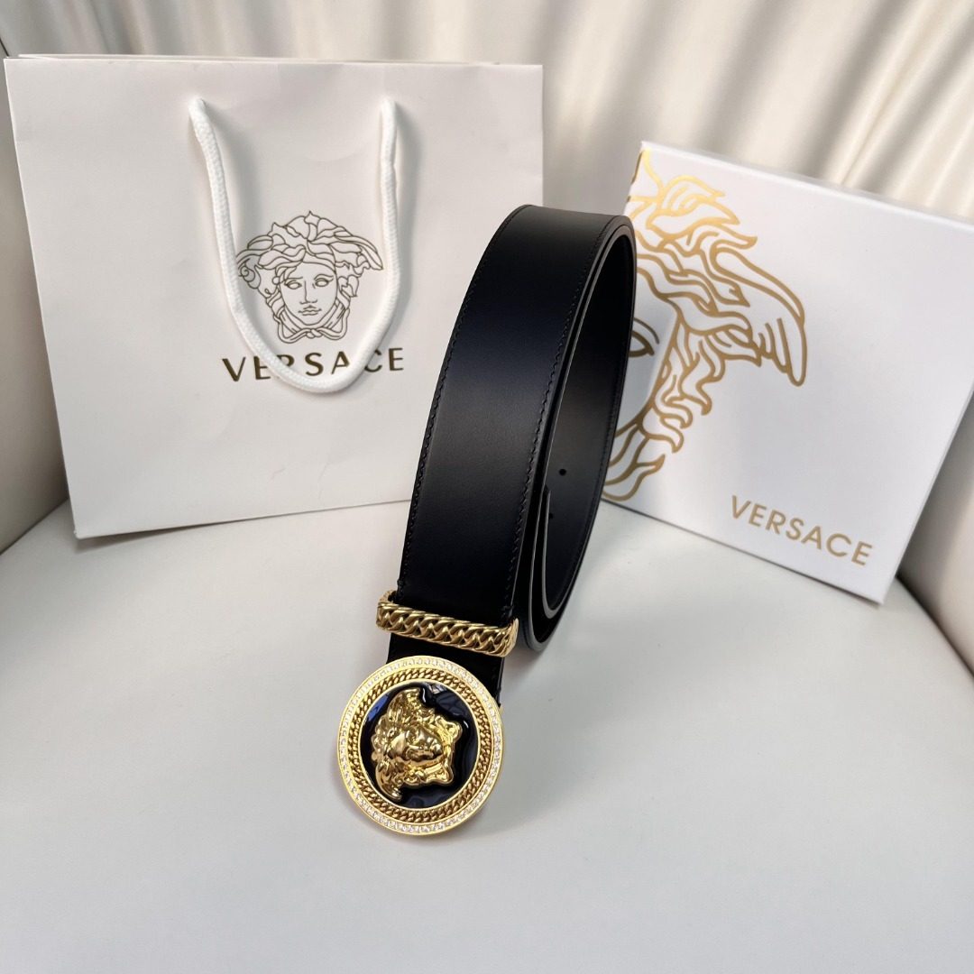 Versace Medusa Head Leather Belt Gold