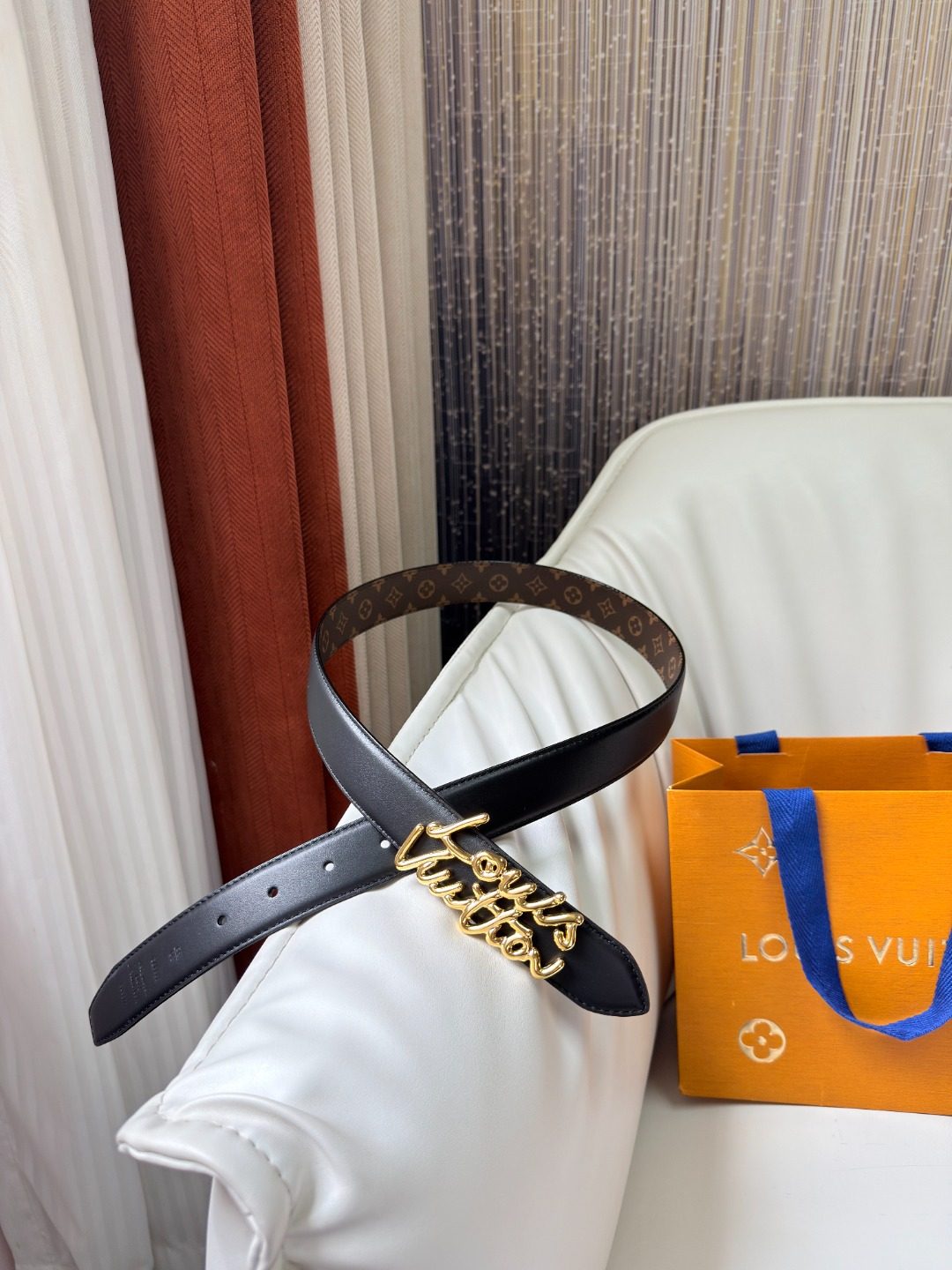 Louis Vuitton Monogram Gold Buckle Leather Belt
