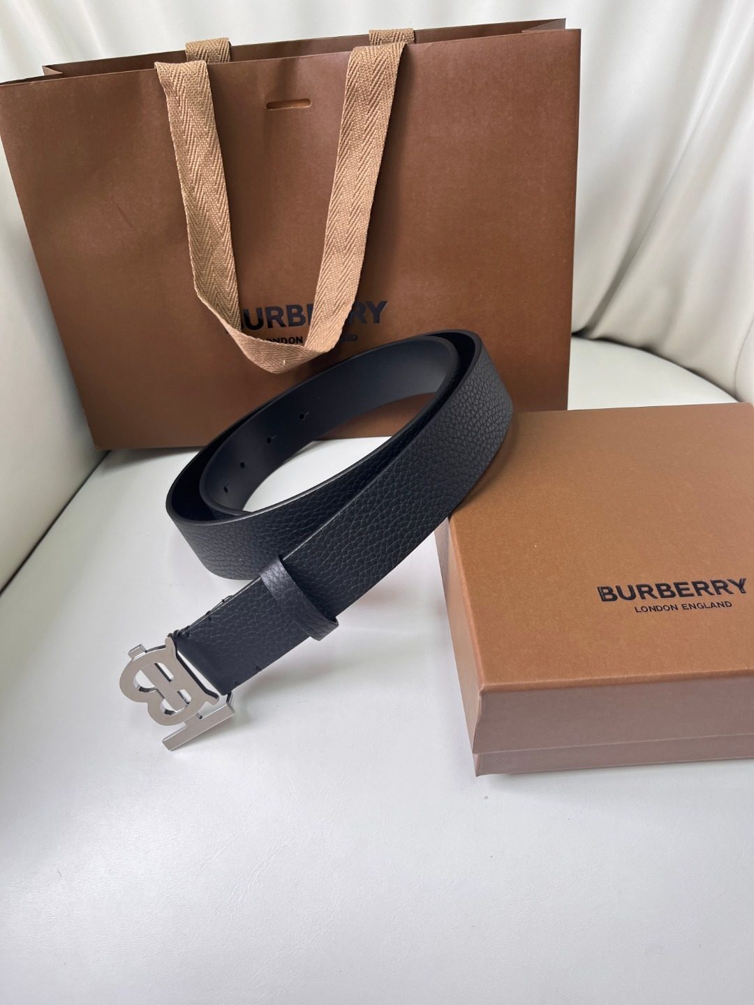 Burberry TB Monogram Leather Belt