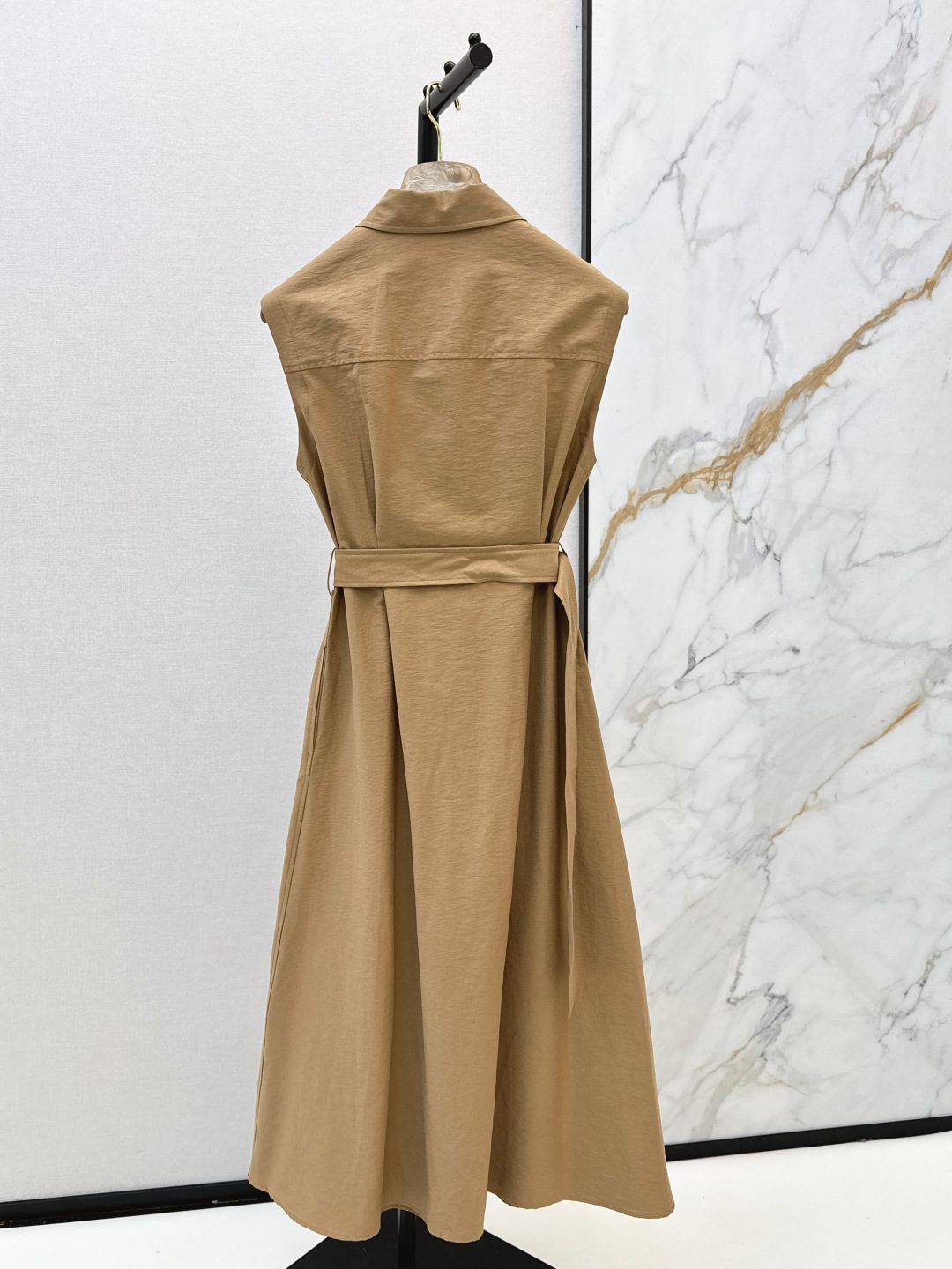 Sleeveless Collared Cotton Shirt Dress