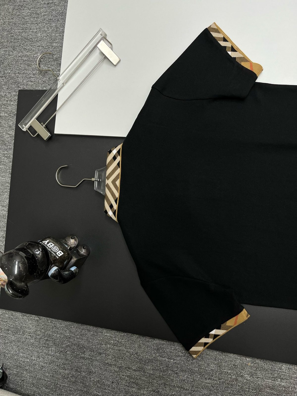 Burberry Check Collar Black Polo Shirt