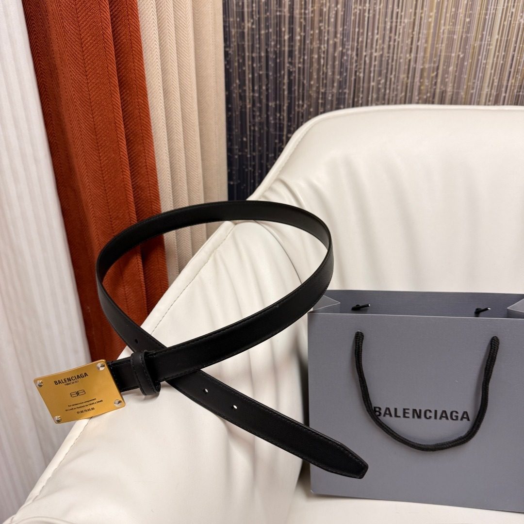 Balenciaga Black Leather Belt with Silver Hardware