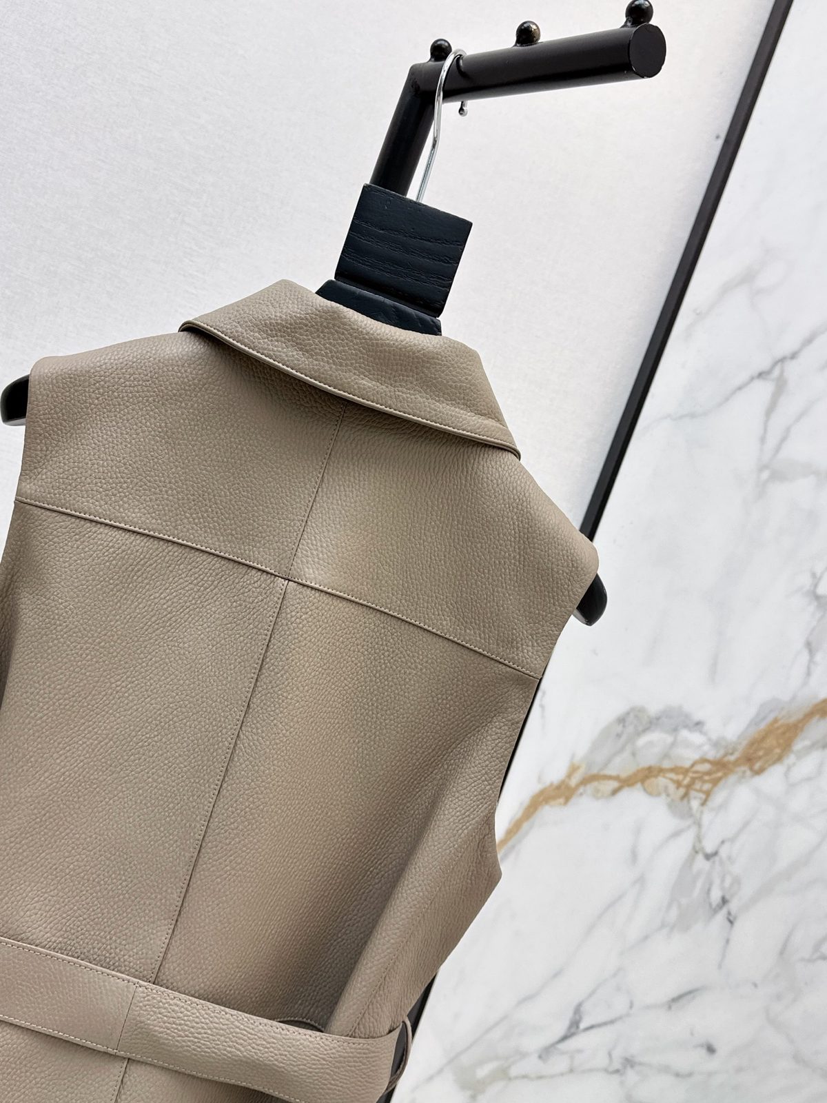 Luxury Leather Sleeveless Vest with Belt