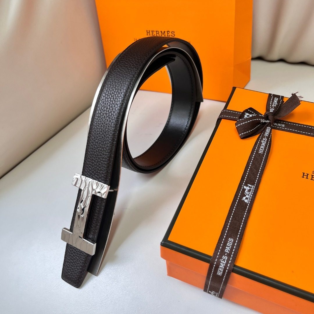 Hermès Black Leather H Buckle Belt