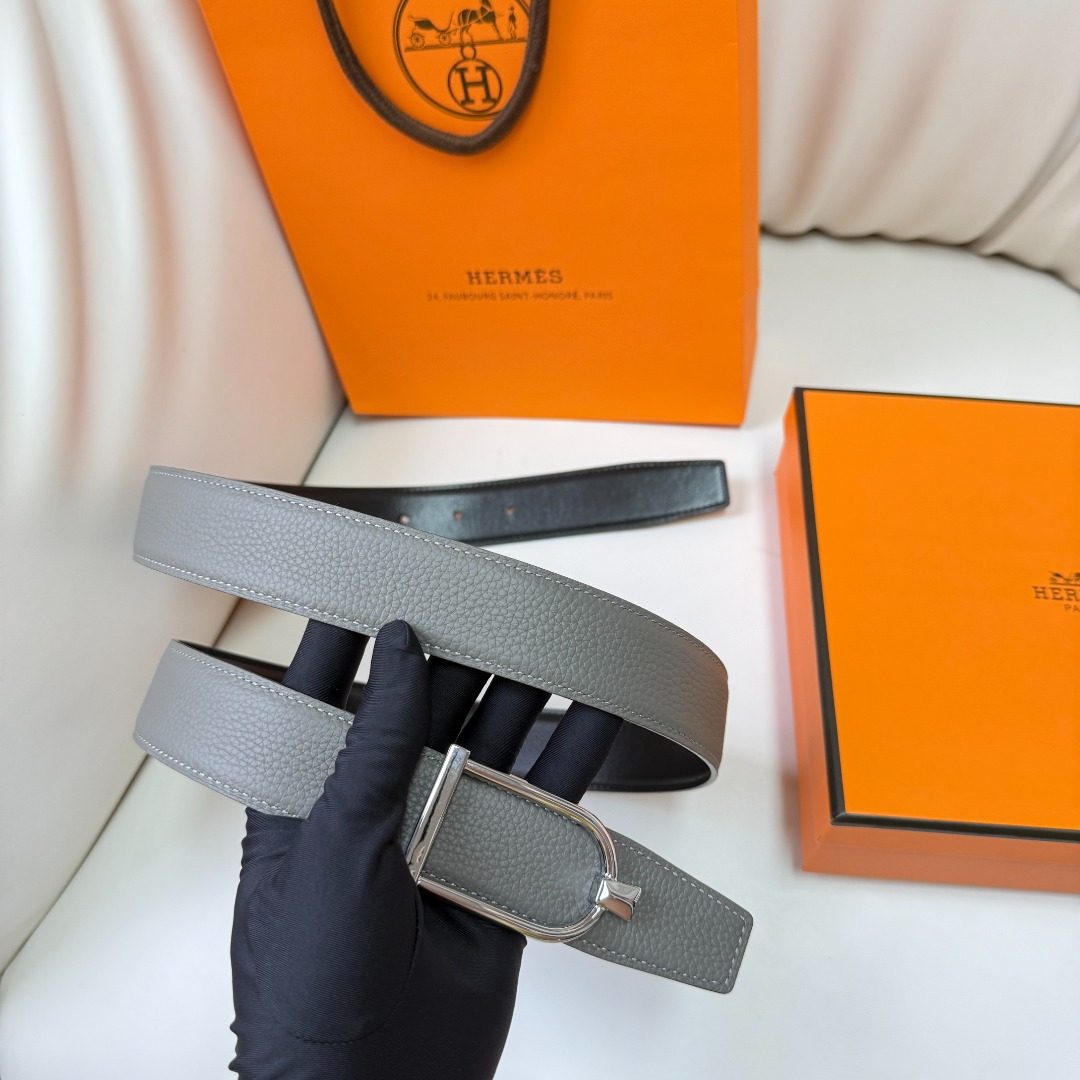 Hermès Reversible Leather Belt Gray
