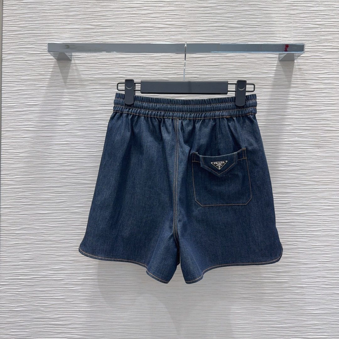 Prada Denim Shorts with Triangle Logo Pocket