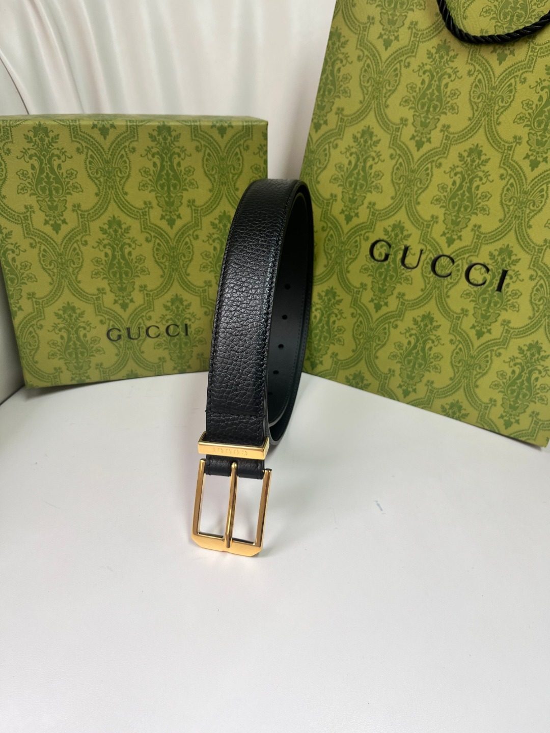 Gucci Black Leather Belt with Gold Buckle